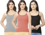 3 Pieces Multicolor Combo Ladies Comfortable Cotton Tank Tops