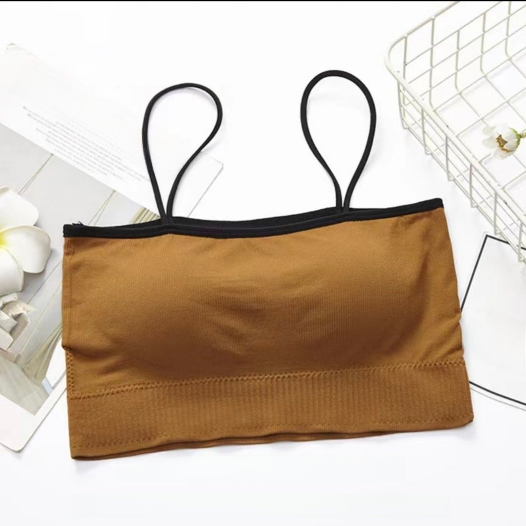 Khaki Padded Seamless Tube Crop Top Bra for Women - Image 1