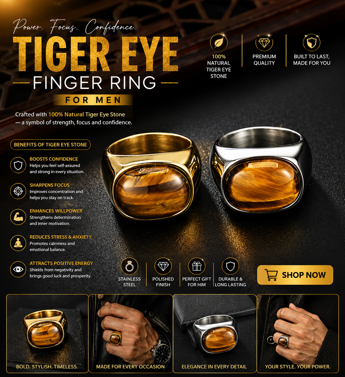 kamrul Tiger Eye Stone finger Ring for Men and Women - Image 1