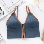 Imported New style padded comfortable bra deep V one piece zipper vest sports base beautiful back outer wear women's underwear seamless versatile girls tube top bra - Image 2