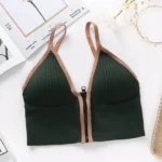 Imported New style padded comfortable bra deep V one piece zipper vest sports base beautiful back outer wear women's underwear seamless versatile girls tube top bra - Image 5